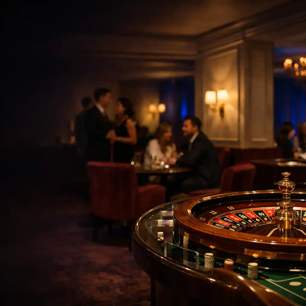 Koło ruletki w eleganckiej wieczornej strefie lounge